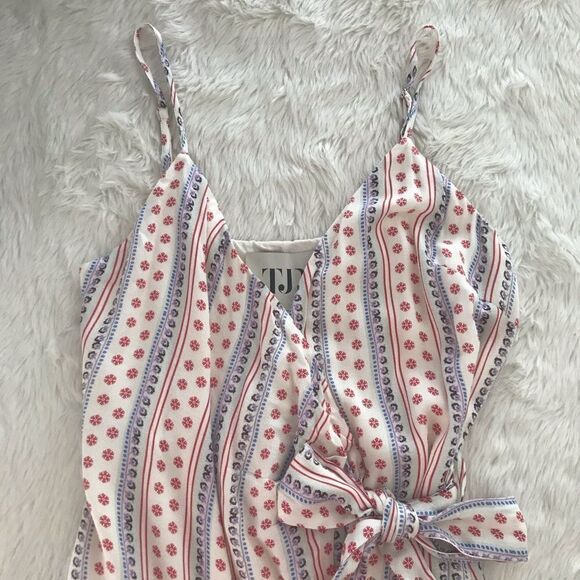 JETSET DIARIES Mini Wrap Dress Floral Print Spaghetti Strap Cream Medium New - Picture 4 of 12